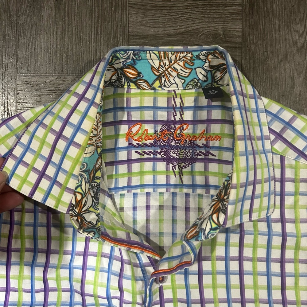 Mens Robert Graham Purple/Green/Blue Plaid Long Sleeve Dress Shirt Size Small - Picture 3 of 11